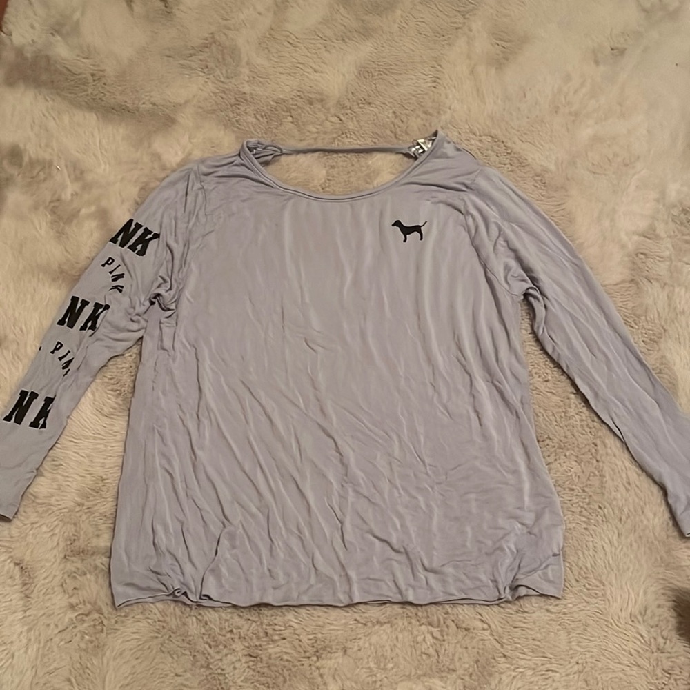 purple PINK long sleeve open back shirt.